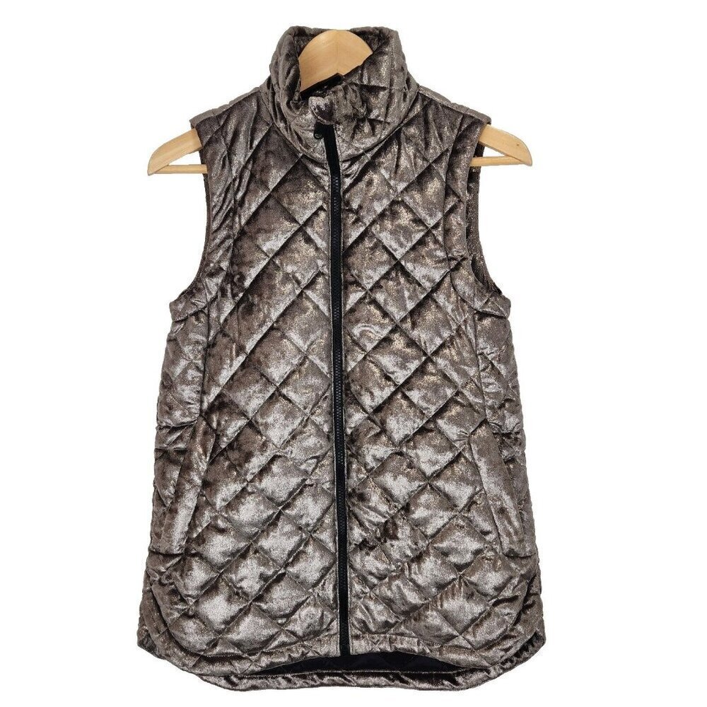 Athleta Whisper Metallic Velvet Quilted‎ Vest XXS Coffee House 631320 Insulated